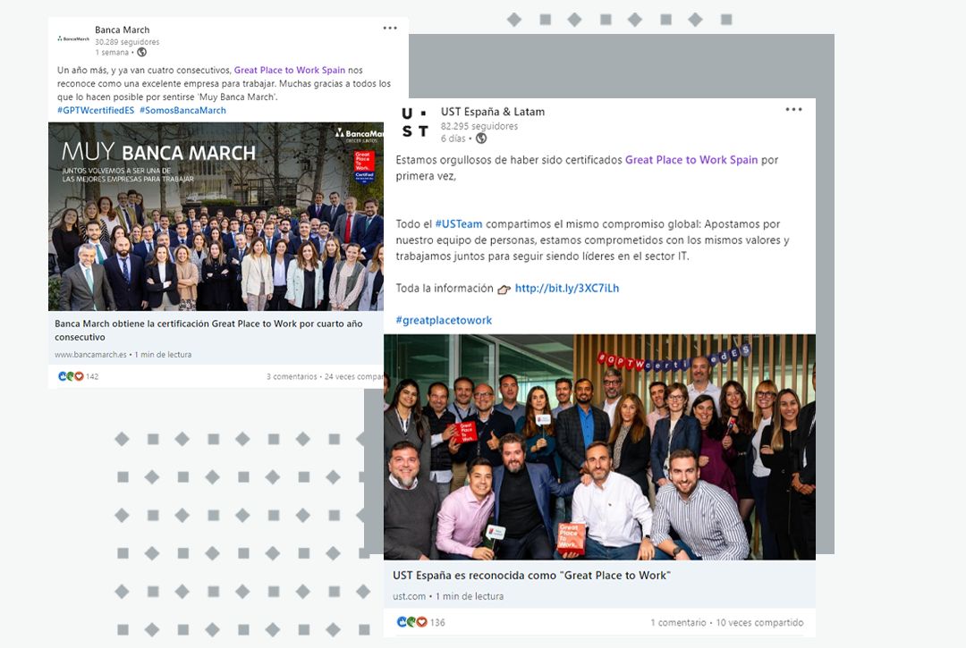 Difusion de la certificación Great Place To Work en redes sociales